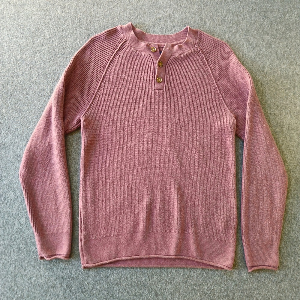 Lucky Brand Henley Knit Sweater Medium Ribbed Raglan Long Sleeve Hygge Earthcore